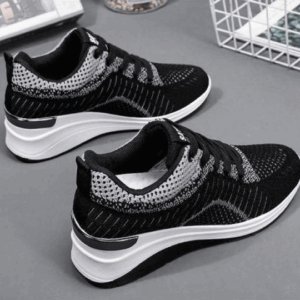 Thick Sole Ladies Inner Heightening Sneakers - Black