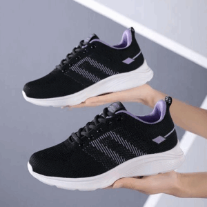 Women's Breathable Mesh Flat Sneakers - Black